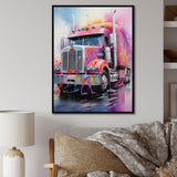 Pink Semi Truck Showstopper - Truck Canvas Wall Art