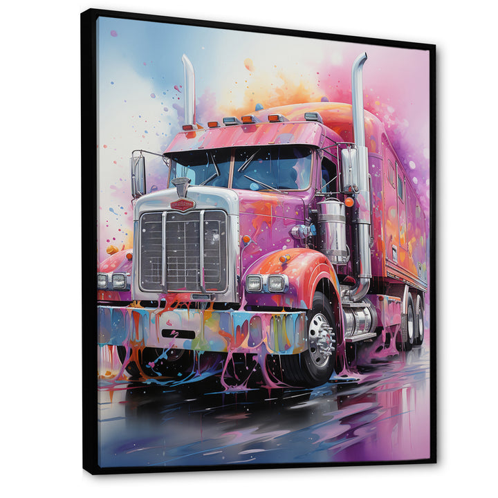 Pink Semi Truck Showstopper - Truck Canvas Wall Art