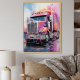 Pink Semi Truck Showstopper - Truck Canvas Wall Art