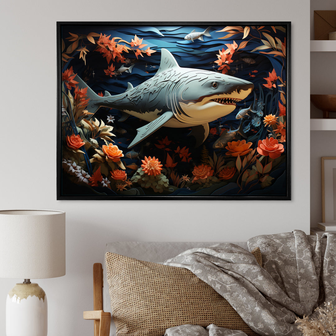 Blue Shark Silent Hunter Papercut - Shark Home Decor Art