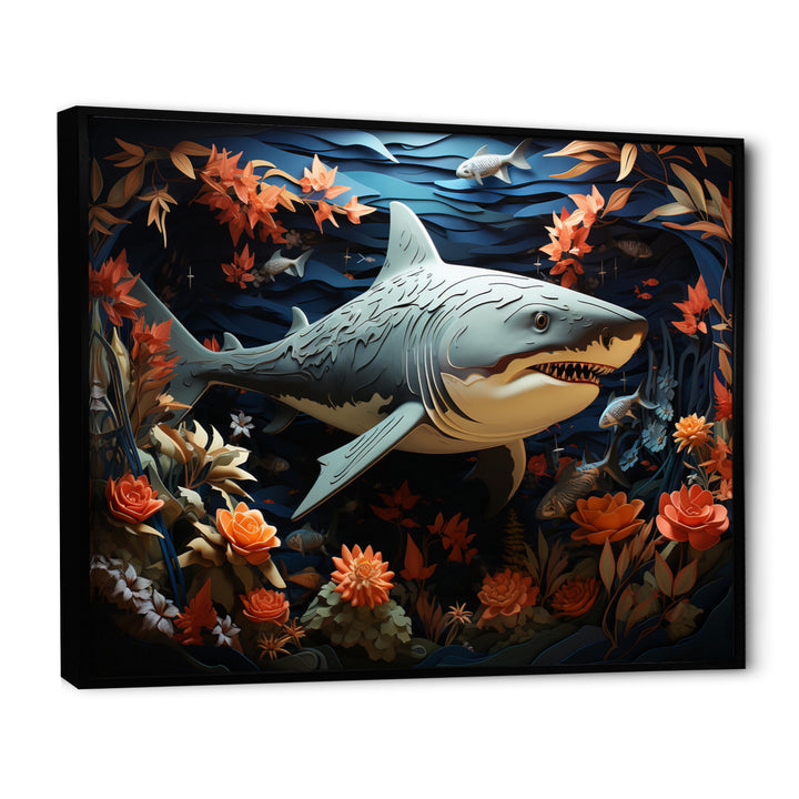 Blue Shark Silent Hunter Papercut - Shark Home Decor Art