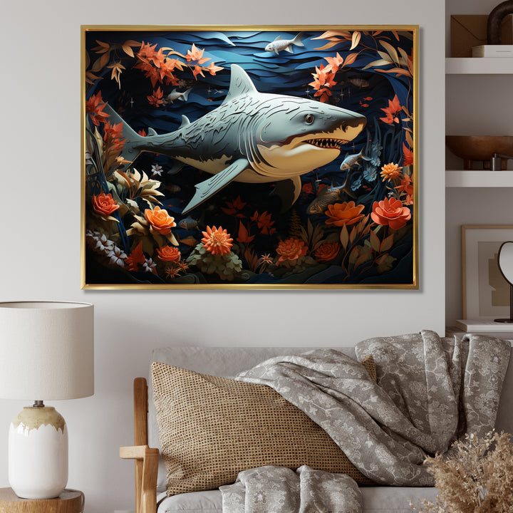 Blue Shark Silent Hunter Papercut - Shark Home Decor Art