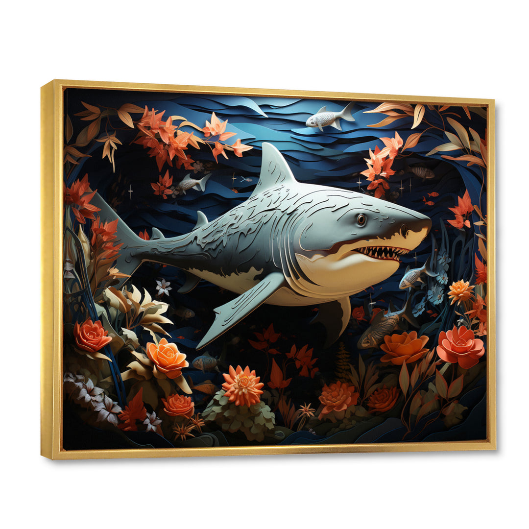 Blue Shark Silent Hunter Papercut - Shark Home Decor Art