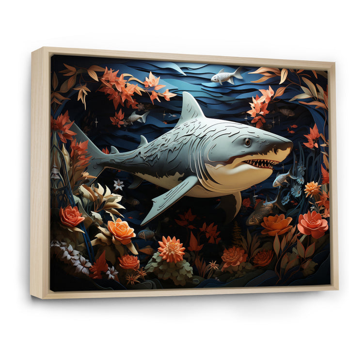 Blue Shark Silent Hunter Papercut - Shark Home Decor Art