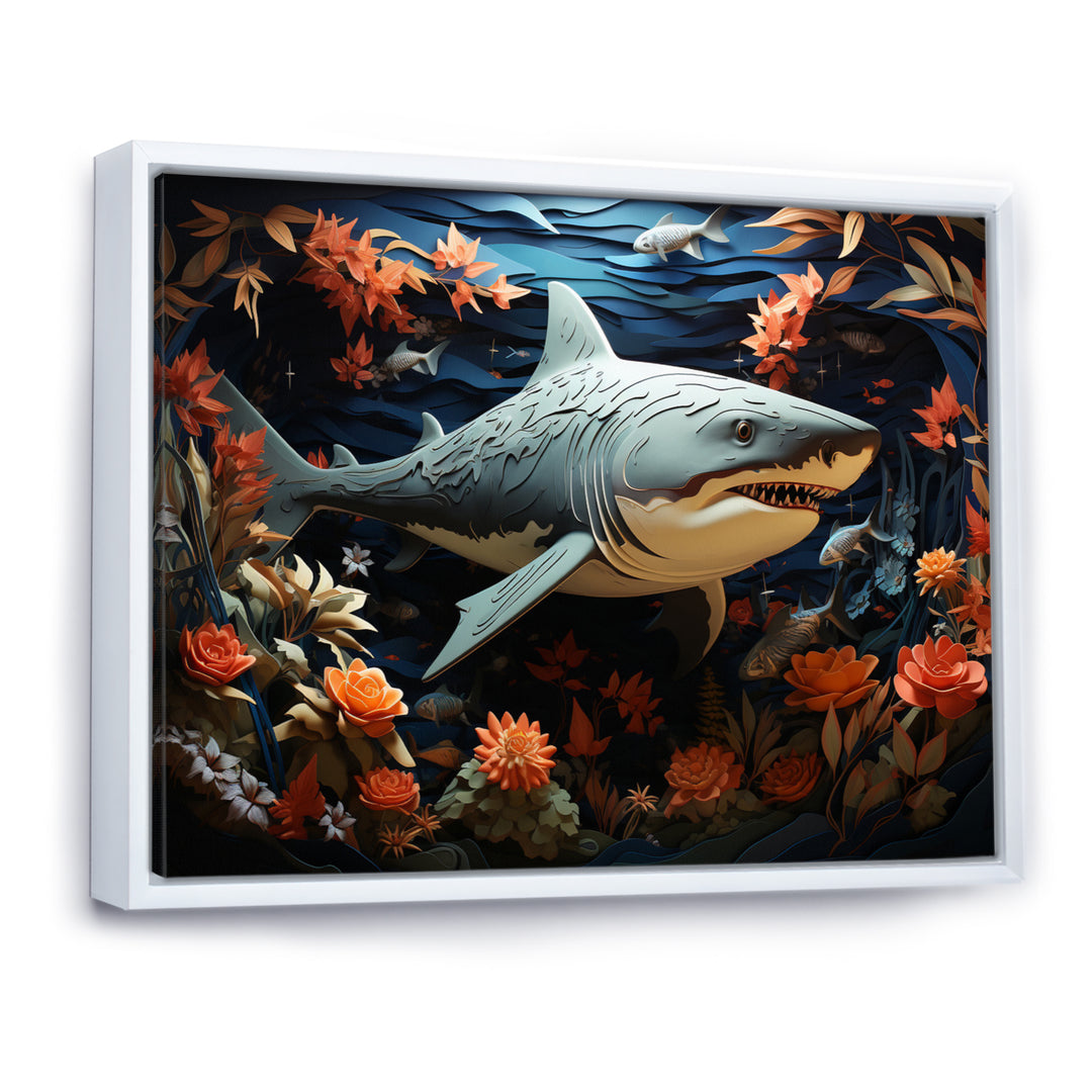 Blue Shark Silent Hunter Papercut - Shark Home Decor Art