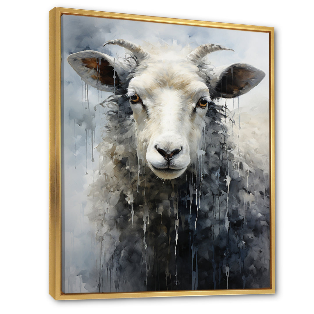 Grey White Sheep Abstracted Fleece - Sheep Canvas Wall Art