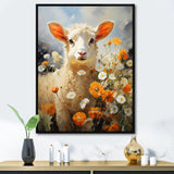 Sheep In Daisies - Sheep Framed Canvas Art
