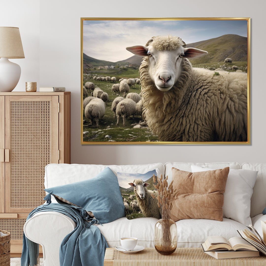 Sheep Environmental in Mountain - Sheep Bedroom Wall Art