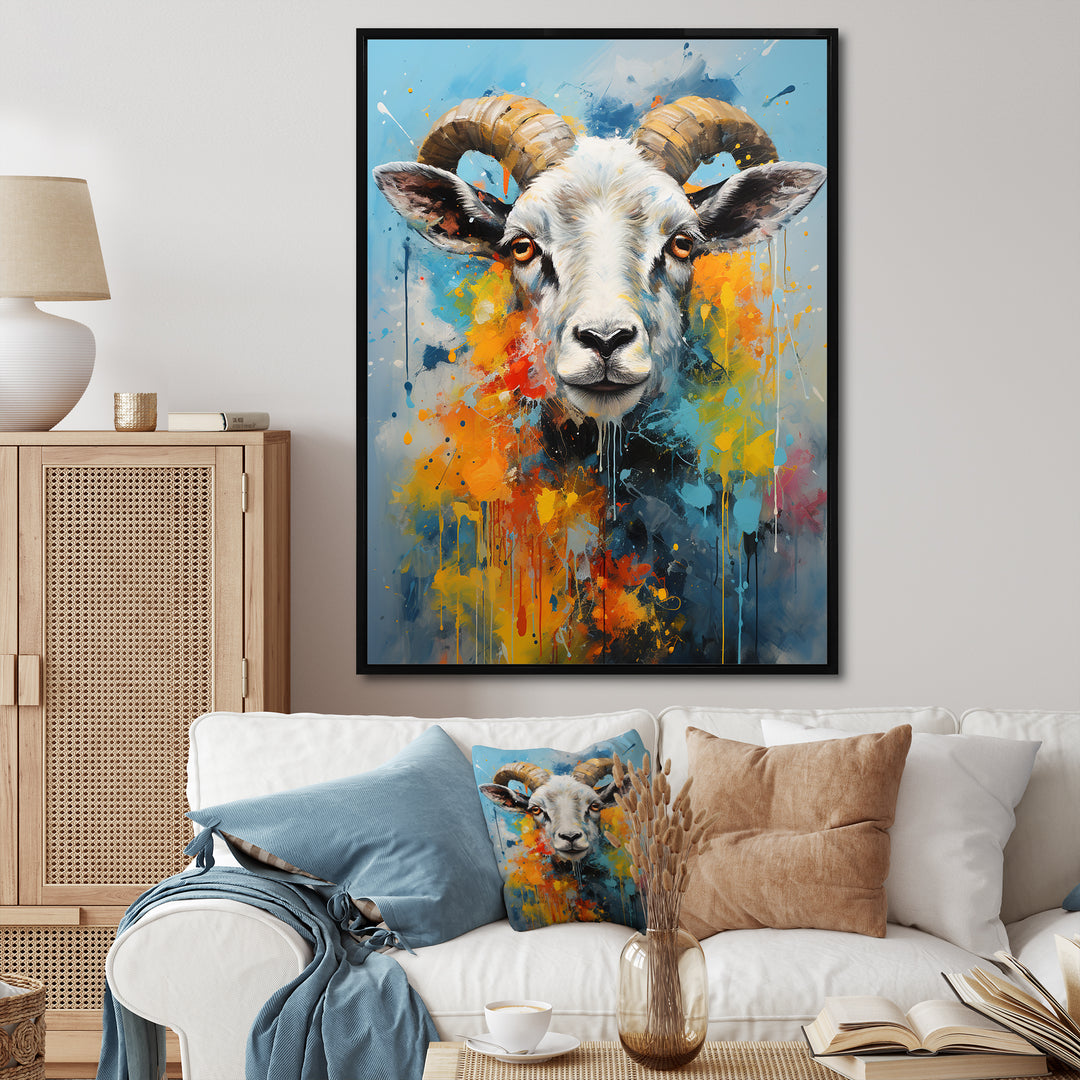 Yellow Blue Sheep Expressionist - Sheep Wall Decor