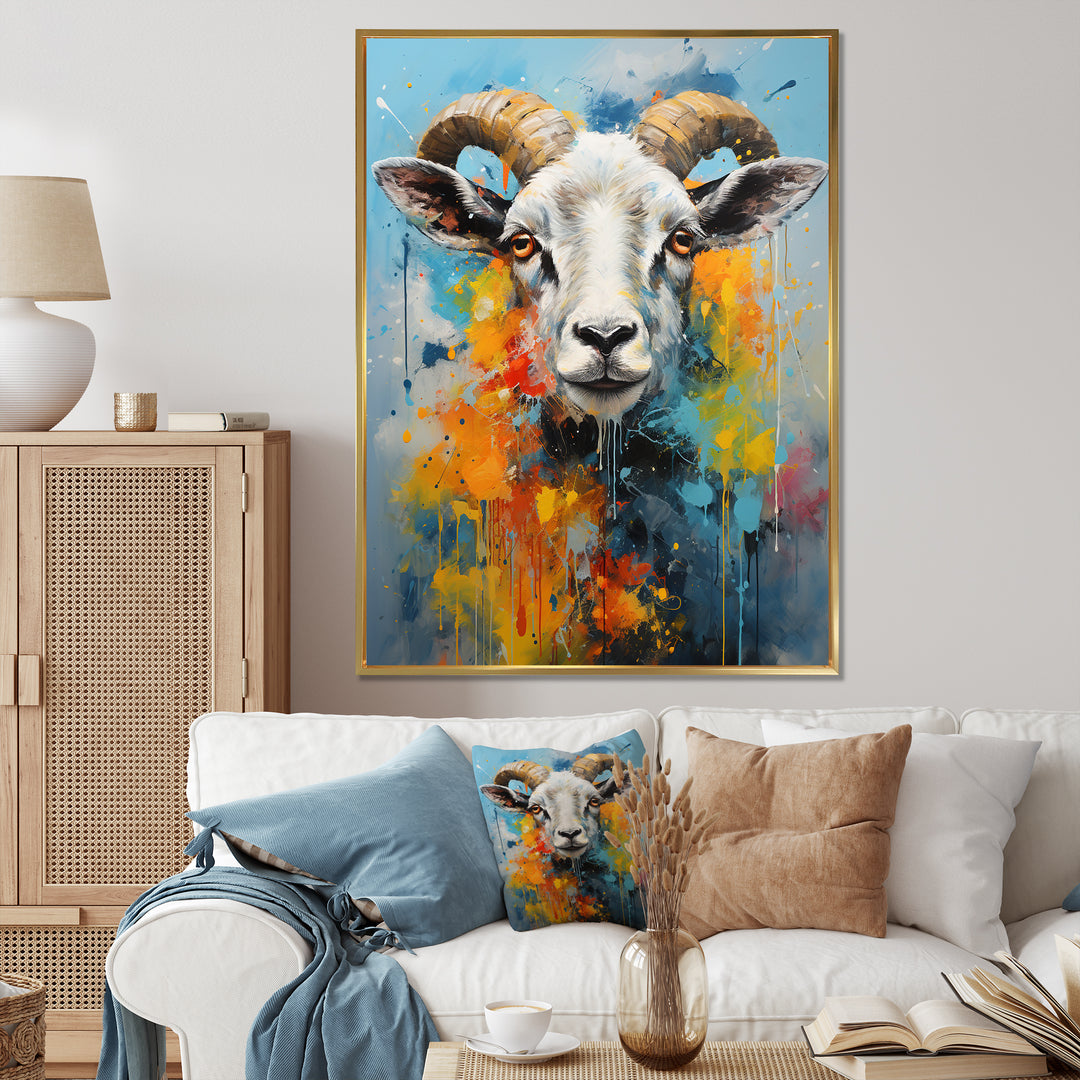 Yellow Blue Sheep Expressionist - Sheep Wall Decor