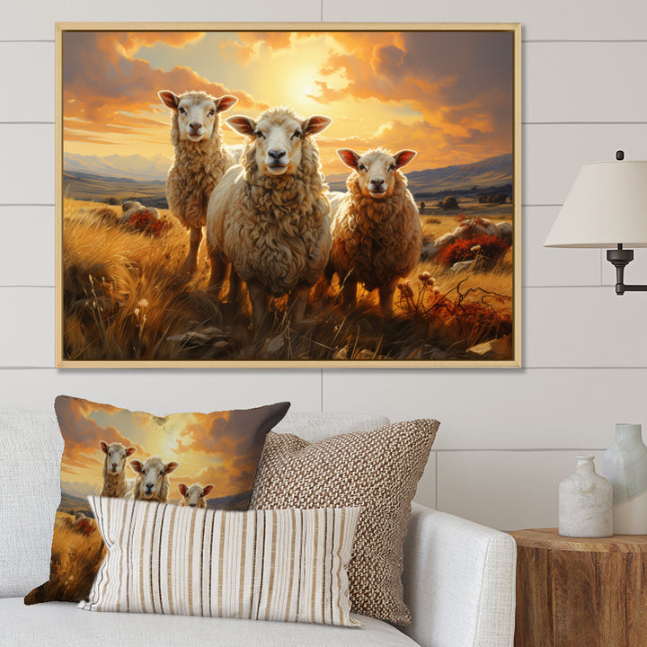 Sheep Golden Flock - Yellow Sheep Wall Art