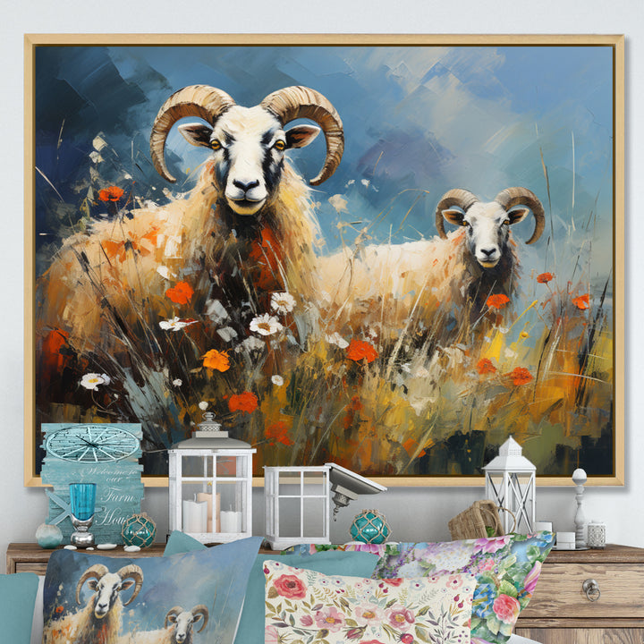 Sheep Grazing Impressionistic - Sheep Bedroom Wall Art