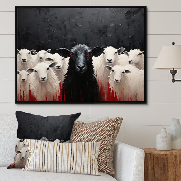 Black White Sheep Minimalist Flock - Sheep Wall Decor