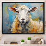 Encaustic Blue And Beige Sheep - Beige Sheep Wall Art