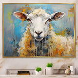 Encaustic Blue And Beige Sheep - Beige Sheep Wall Art