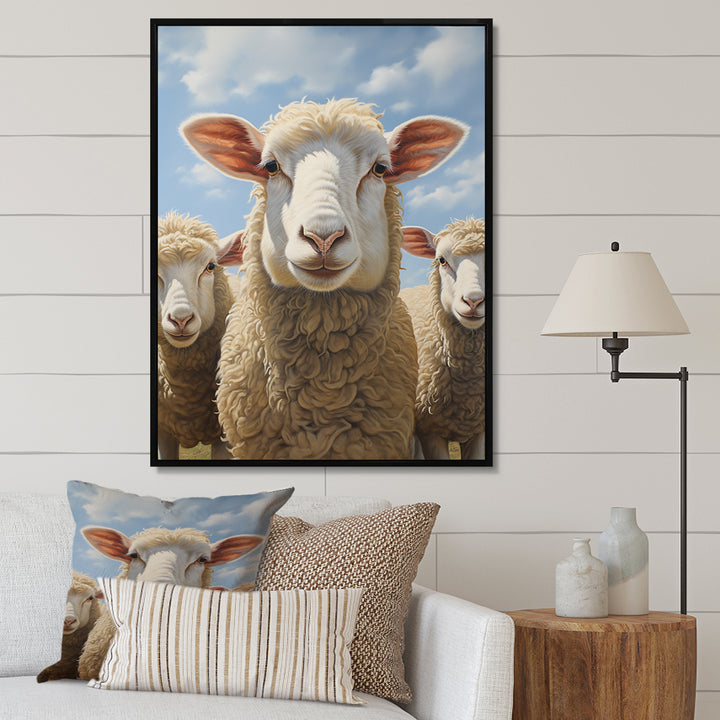 Sheep Family Selfie - Sheep Canvas Wall Art