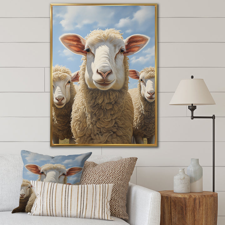 Sheep Family Selfie - Sheep Canvas Wall Art