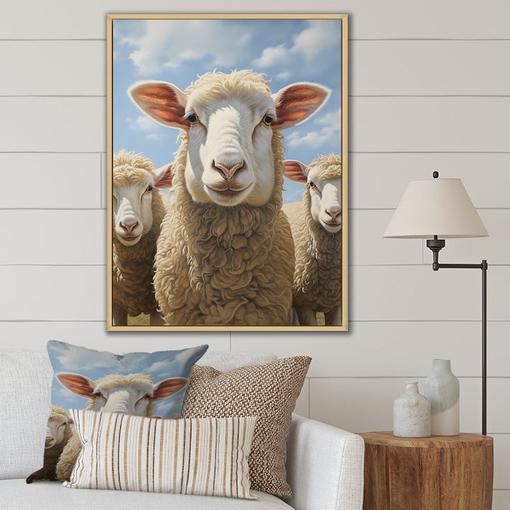 Sheep Family Selfie - Sheep Canvas Wall Art