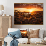 Sheep Silhouette At Sunrise - Sheep Large Canvas Wall Art