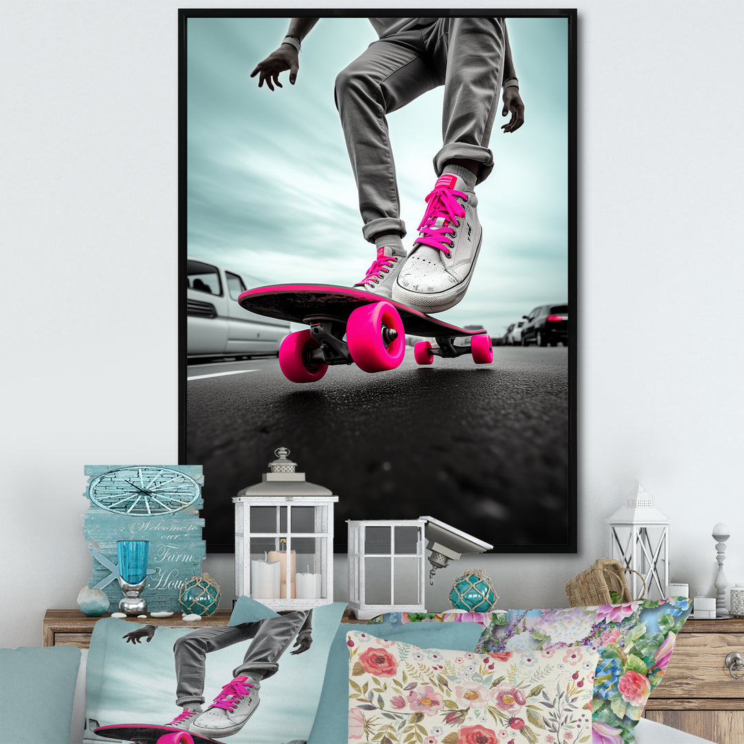 Pink Skateboard Dreams - Skateboard Canvas Wall Art
