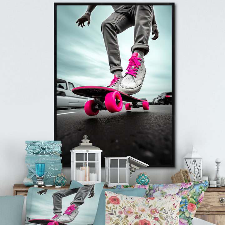 Pink Skateboard Dreams - Skateboard Canvas Wall Art