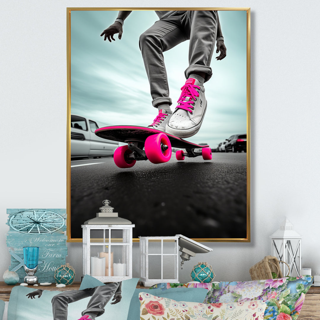 Pink Skateboard Dreams - Skateboard Canvas Wall Art