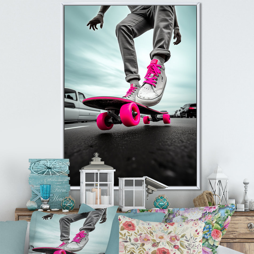 Pink Skateboard Dreams - Skateboard Canvas Wall Art