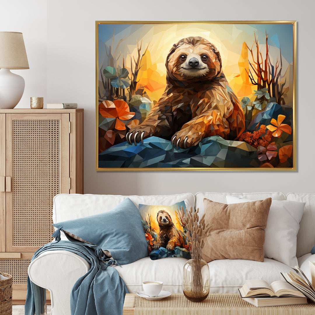 Slumbering Sloth Geometric - Sloth Bedroom Wall Art
