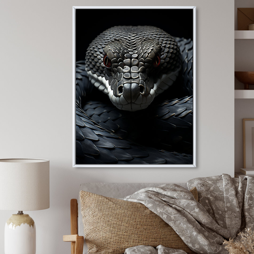 Black Snake Vibrant Portrait - Snake Canvas Wall Art