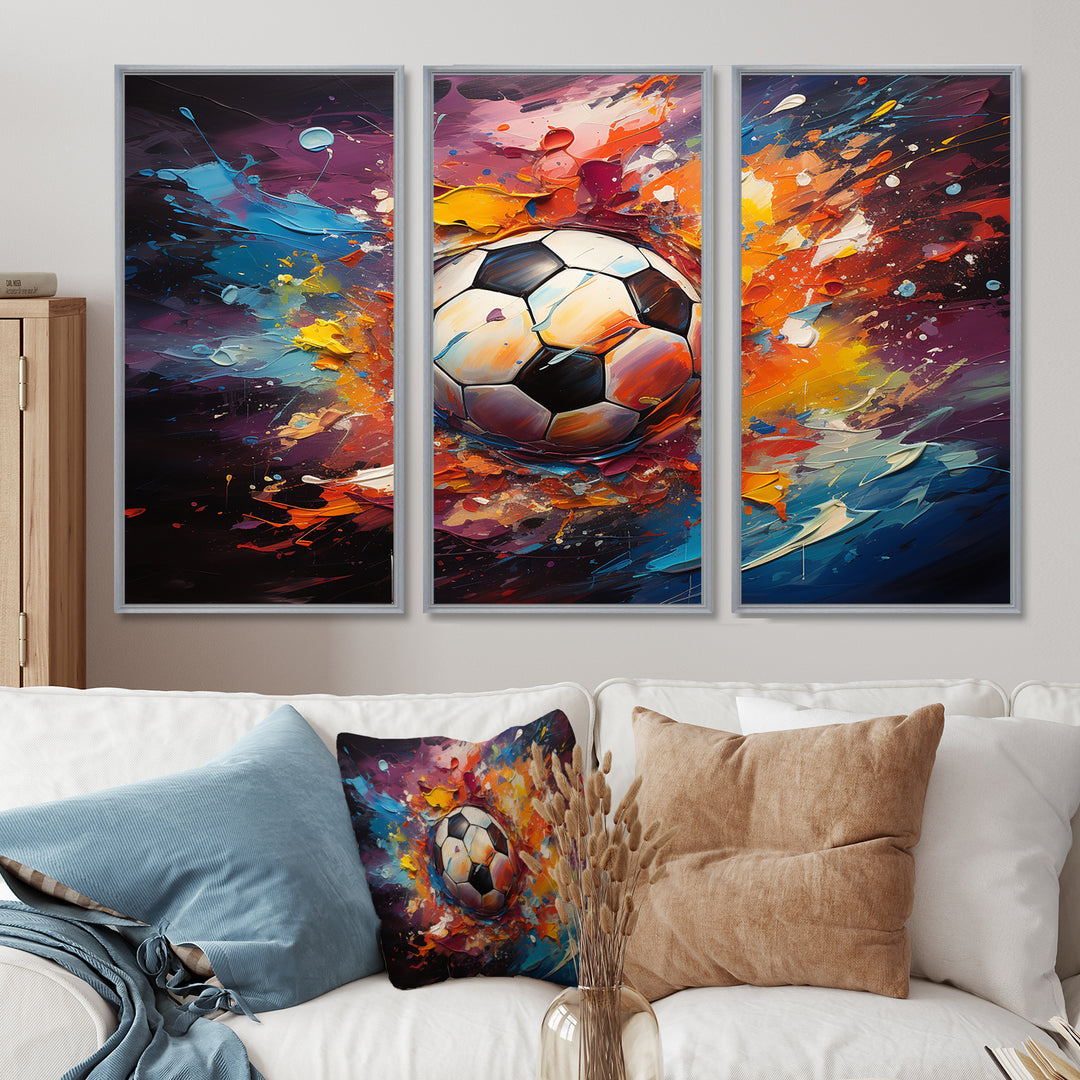 Soccer Ball Kaleidoscope II - 3-Piece Canvas Wall Art