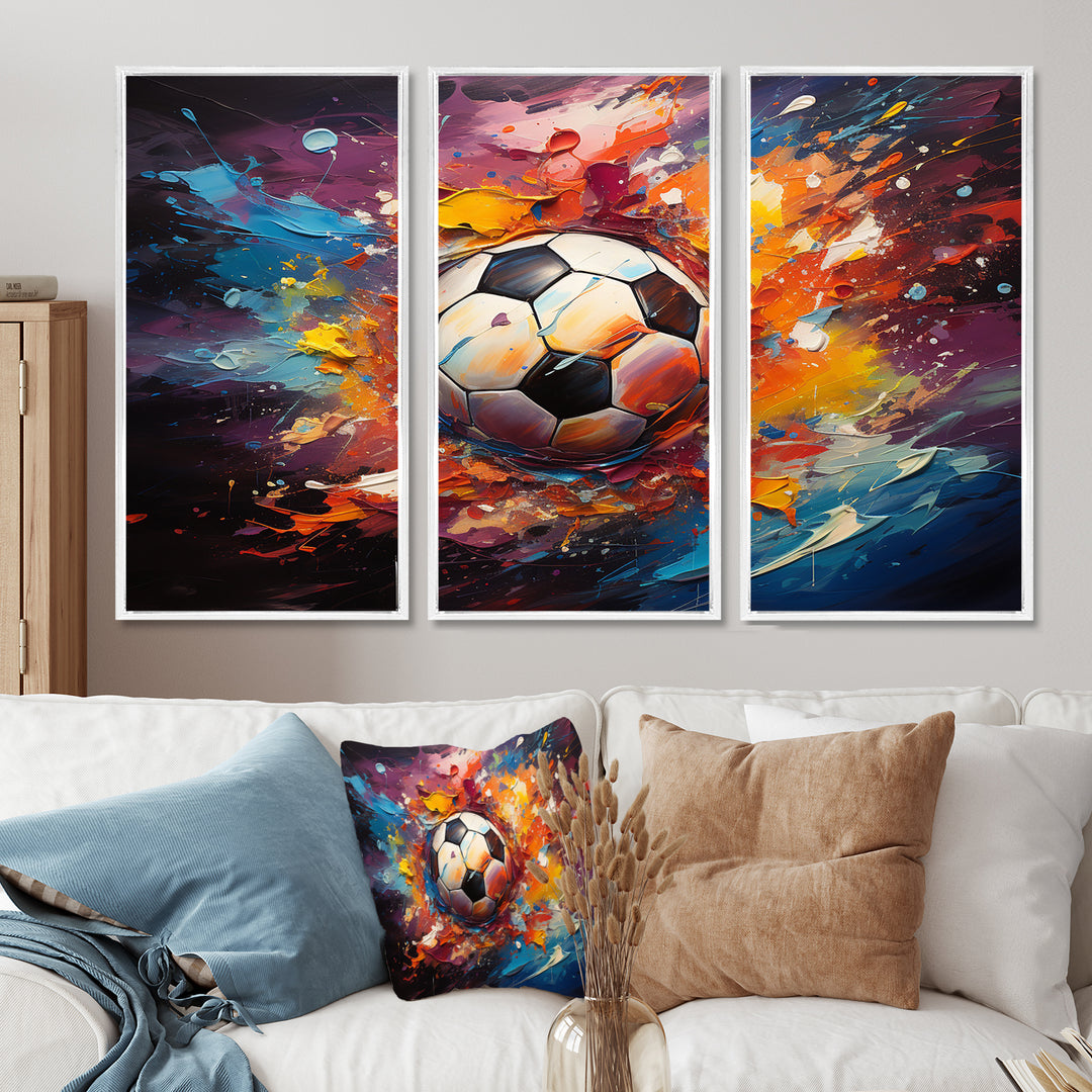 Soccer Ball Kaleidoscope II - 3-Piece Canvas Wall Art