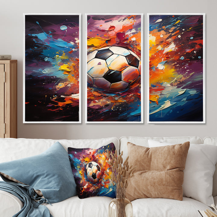 Soccer Ball Kaleidoscope II - 3-Piece Canvas Wall Art