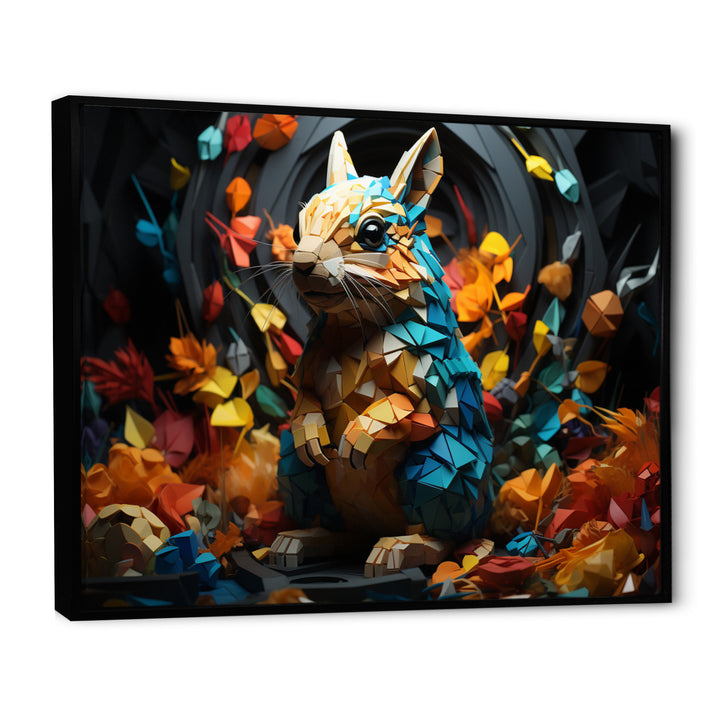Colorful Squirrel Squirrels Antics Geometric - Squirrel Framed Canvas Art