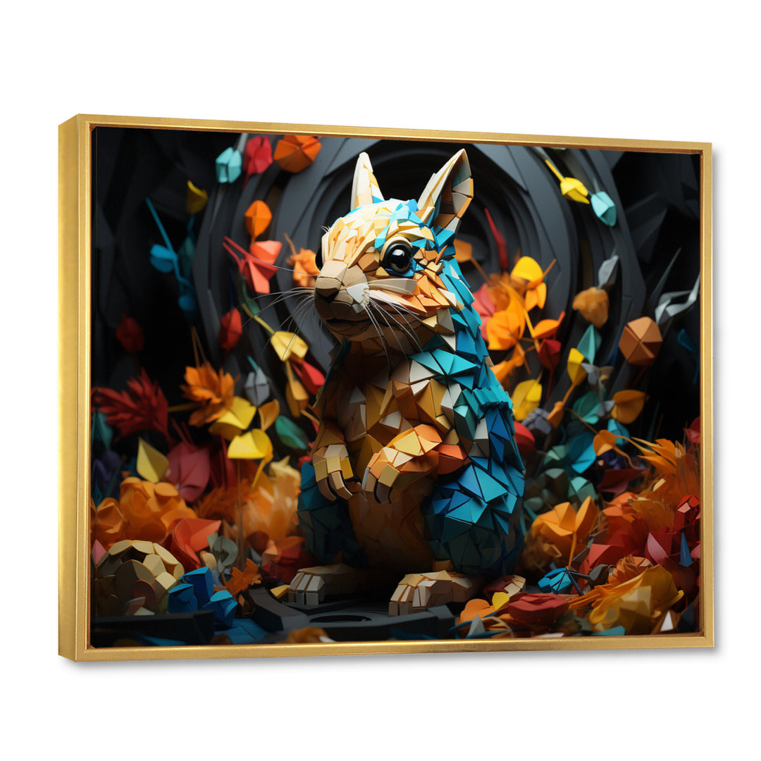 Colorful Squirrel Squirrels Antics Geometric - Squirrel Framed Canvas Art