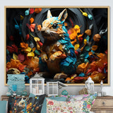 Colorful Squirrel Squirrels Antics Geometric - Squirrel Framed Canvas Art