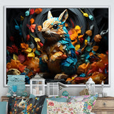 Colorful Squirrel Squirrels Antics Geometric - Squirrel Framed Canvas Art