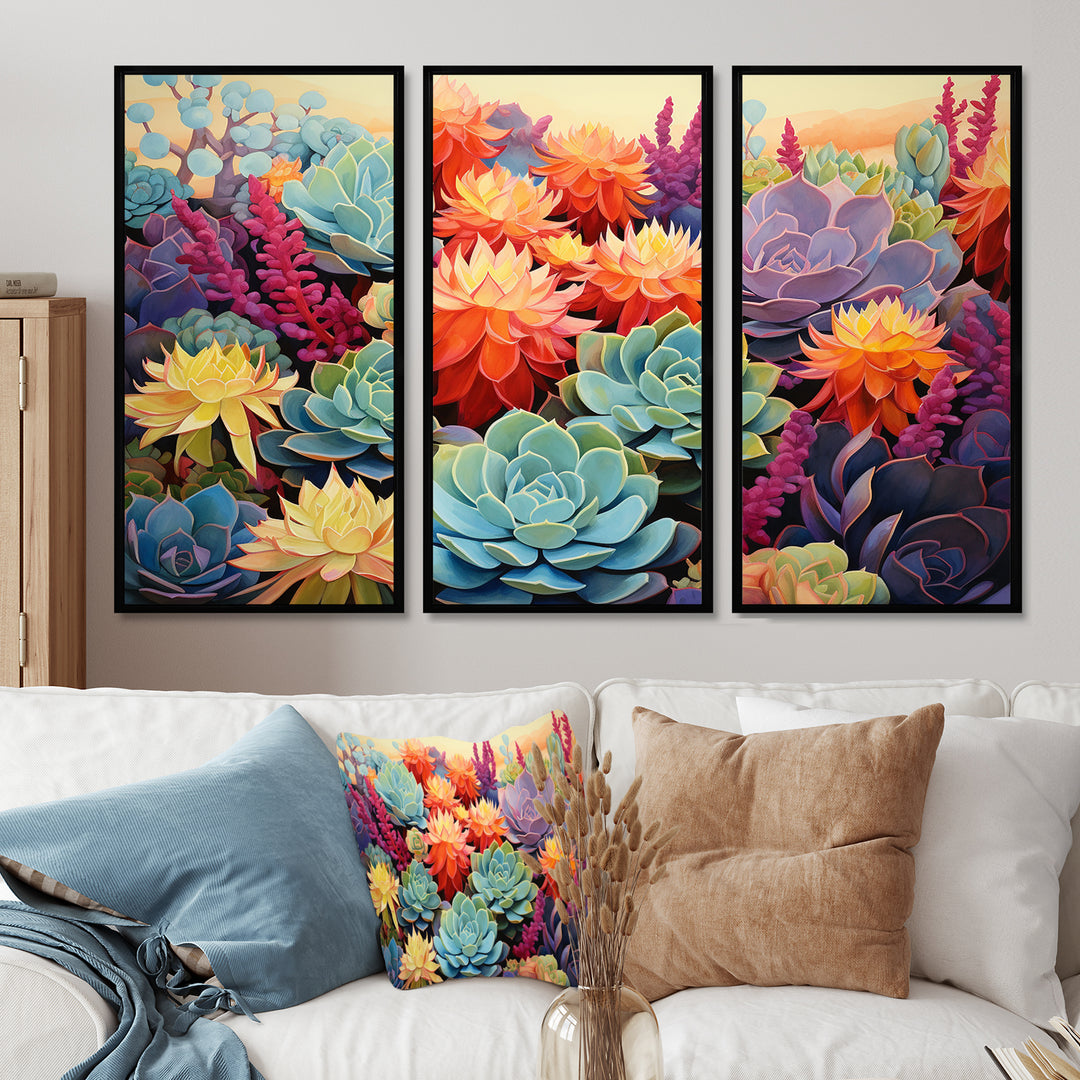Colorful Succulents Desert Blooms - 3-Piece Canvas Wall Art