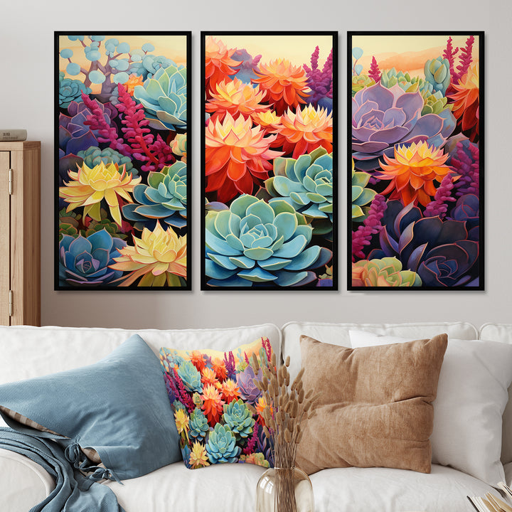 Colorful Succulents Desert Blooms - 3-Piece Canvas Wall Art