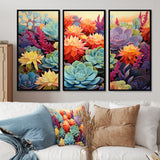 Colorful Succulents Desert Blooms - 3-Piece Canvas Wall Art