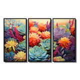 Colorful Succulents Desert Blooms - 3-Piece Canvas Wall Art
