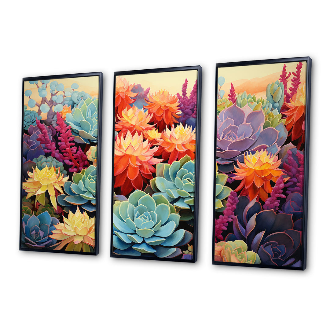 Colorful Succulents Desert Blooms - 3-Piece Canvas Wall Art