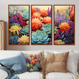 Colorful Succulents Desert Blooms - 3-Piece Canvas Wall Art