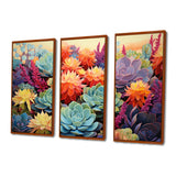 Colorful Succulents Desert Blooms - 3-Piece Canvas Wall Art