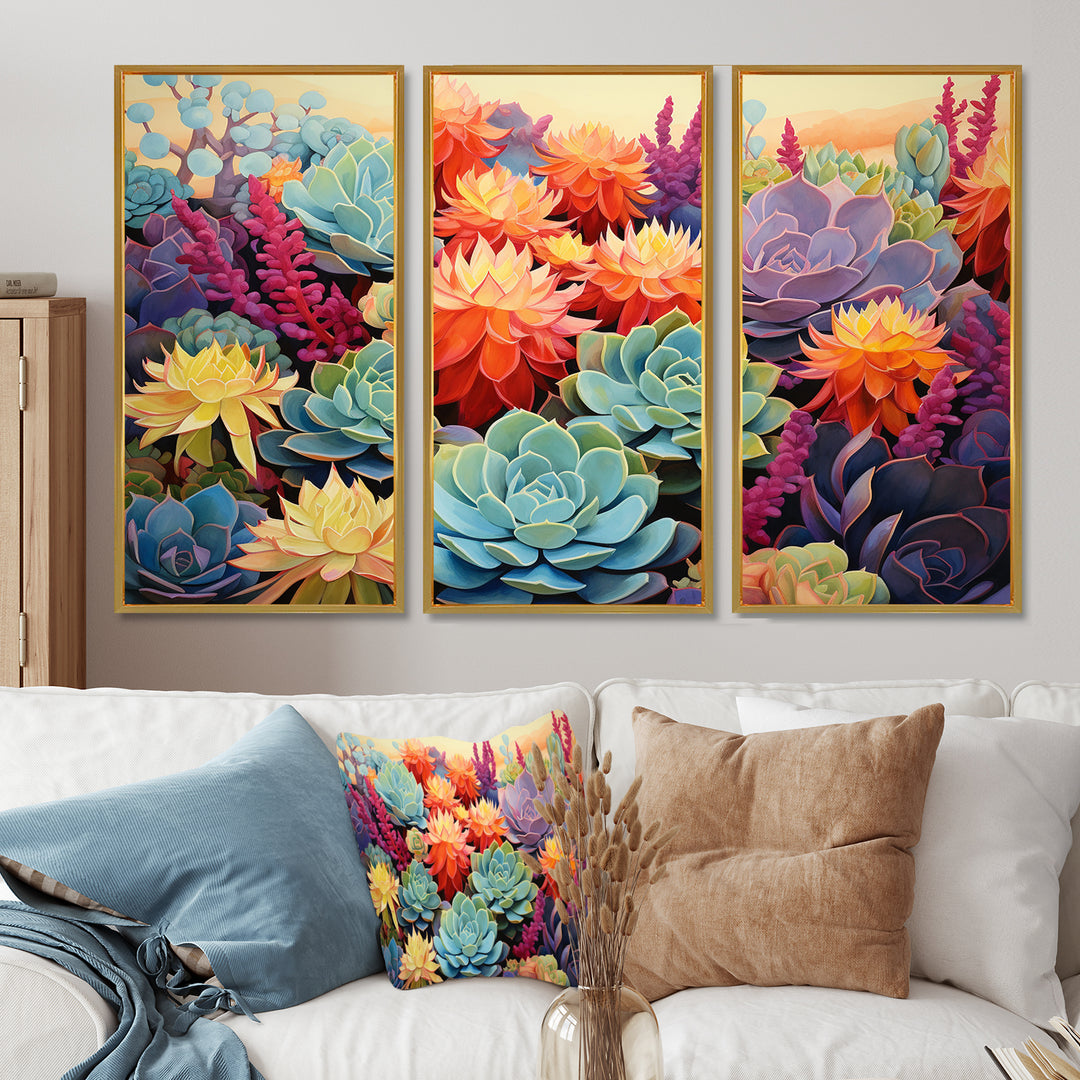 Colorful Succulents Desert Blooms - 3-Piece Canvas Wall Art