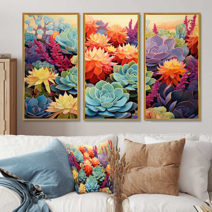Colorful Succulents Desert Blooms - 3-Piece Canvas Wall Art