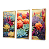 Colorful Succulents Desert Blooms - 3-Piece Canvas Wall Art