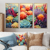Colorful Succulents Desert Blooms - 3-Piece Canvas Wall Art