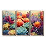 Colorful Succulents Desert Blooms - 3-Piece Canvas Wall Art