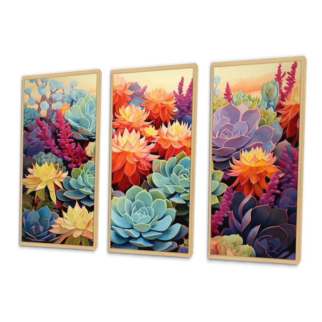 Colorful Succulents Desert Blooms - 3-Piece Canvas Wall Art