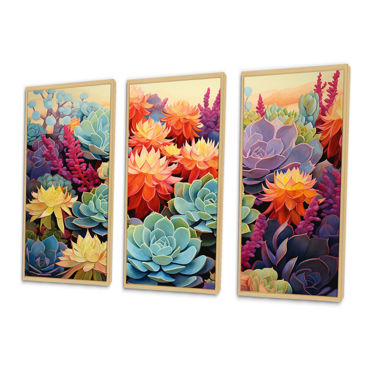 Colorful Succulents Desert Blooms - 3-Piece Canvas Wall Art